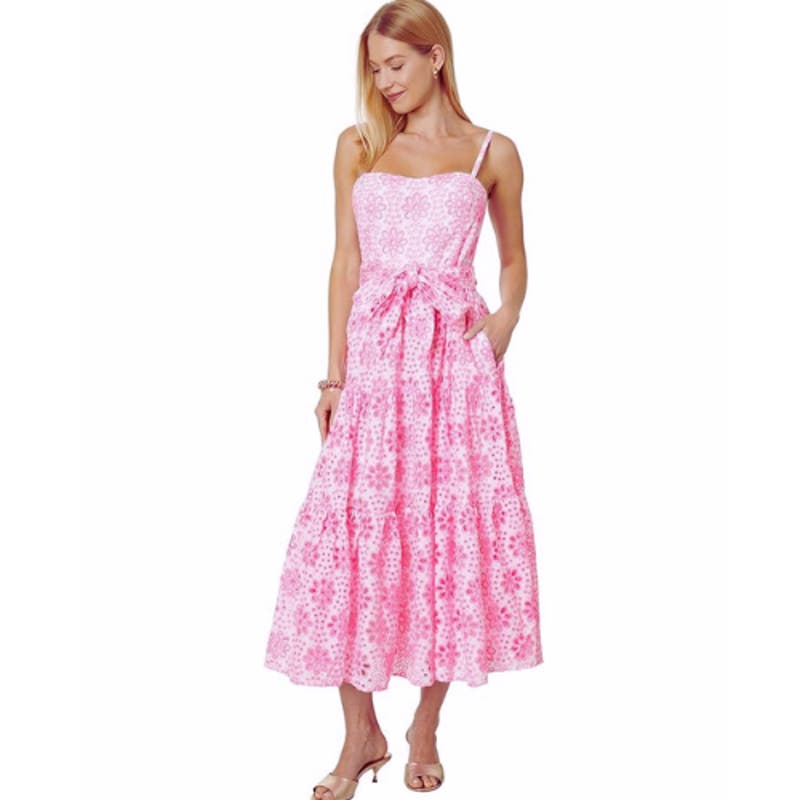 Lilly Pulitzer Edith Eyelet Midi Dress Pink NWT Size 6