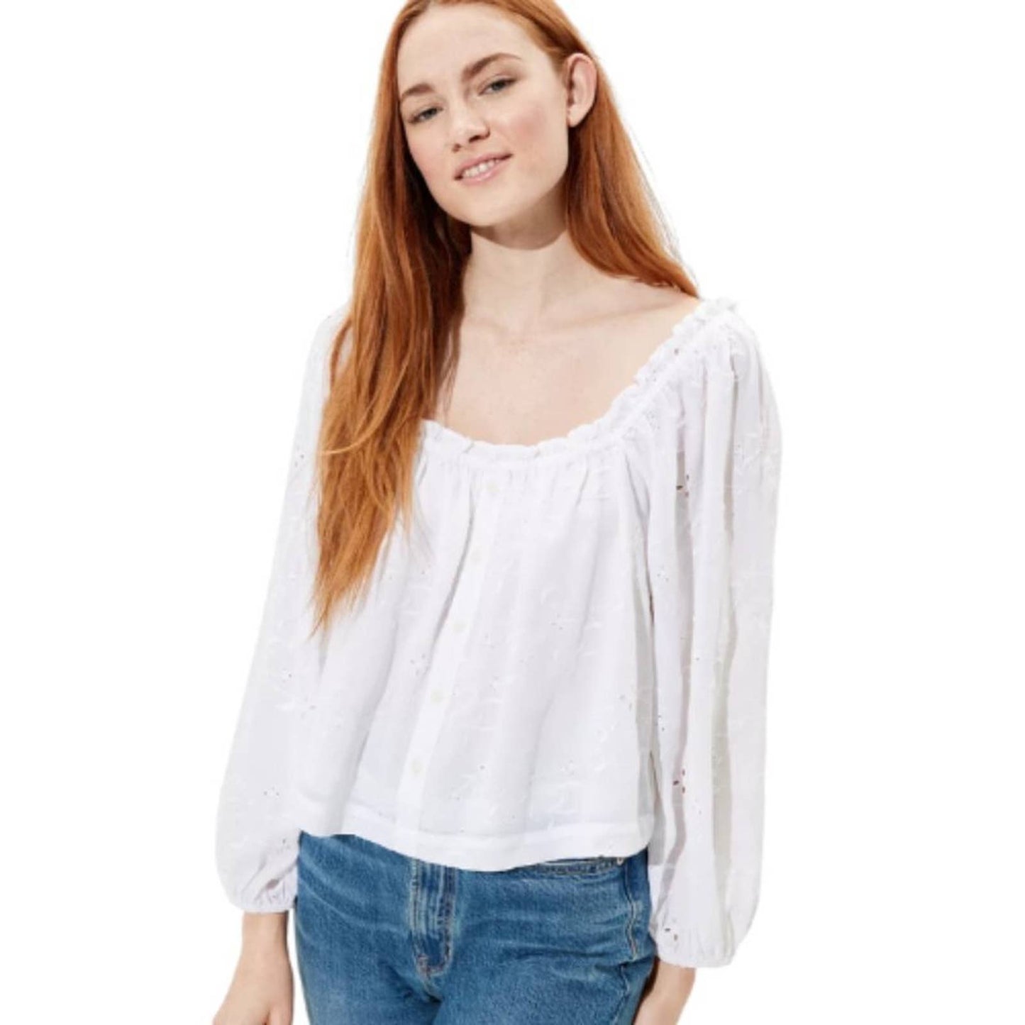 American Eagle Outfitters AE Puff Sleeve Button-up Blouse in White NWT Size Sm