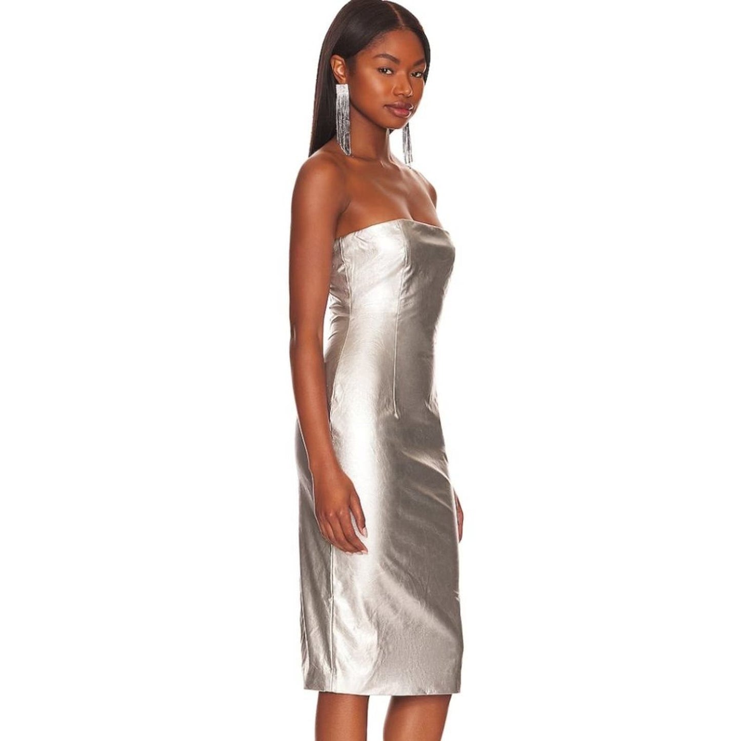 Revolve H:ours Gloria Midi Dress in Metallic Silver NWOT Size Small