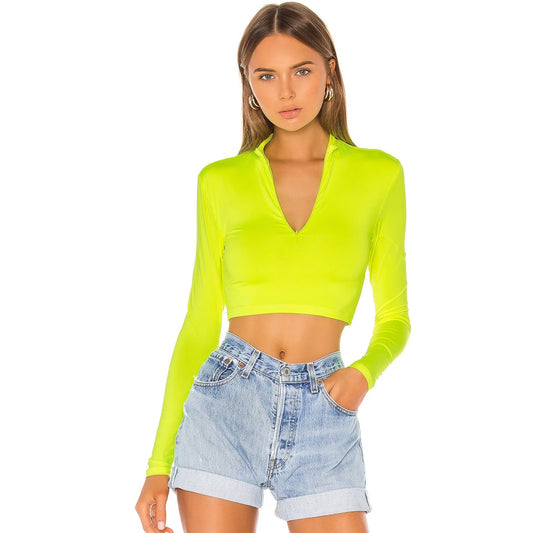 superdown Nicky Zip Crop Top in Neon Yellow NWOT Size Small