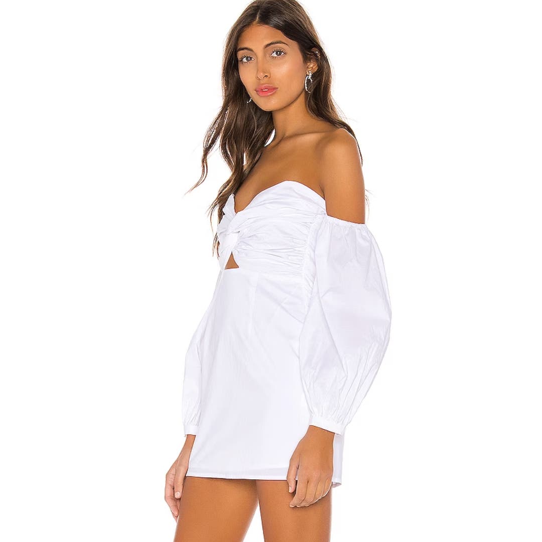 superdown Flynn Ruched Sleeve Dress in White NWT Size Small