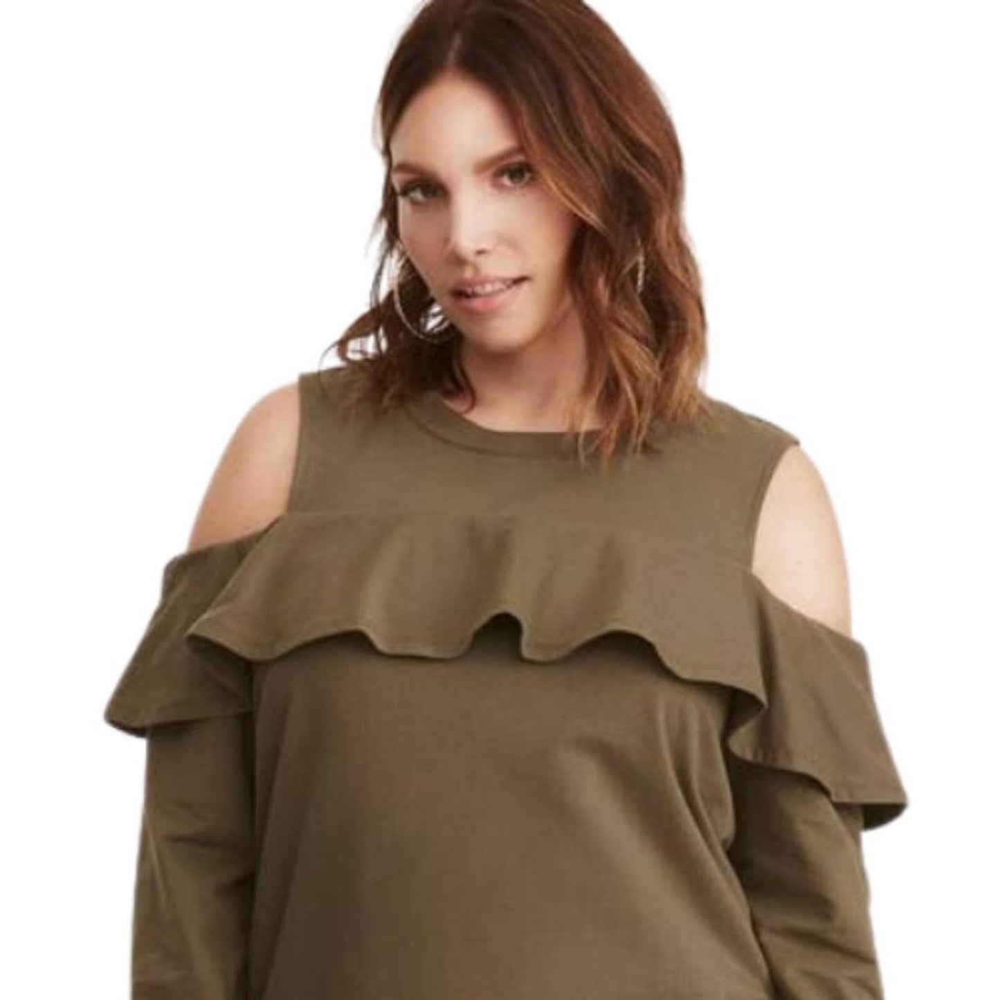 Torrid Olive Green Ruffled Knit Sweatshirt Dress NWT Size 3 (3X) Plus Size