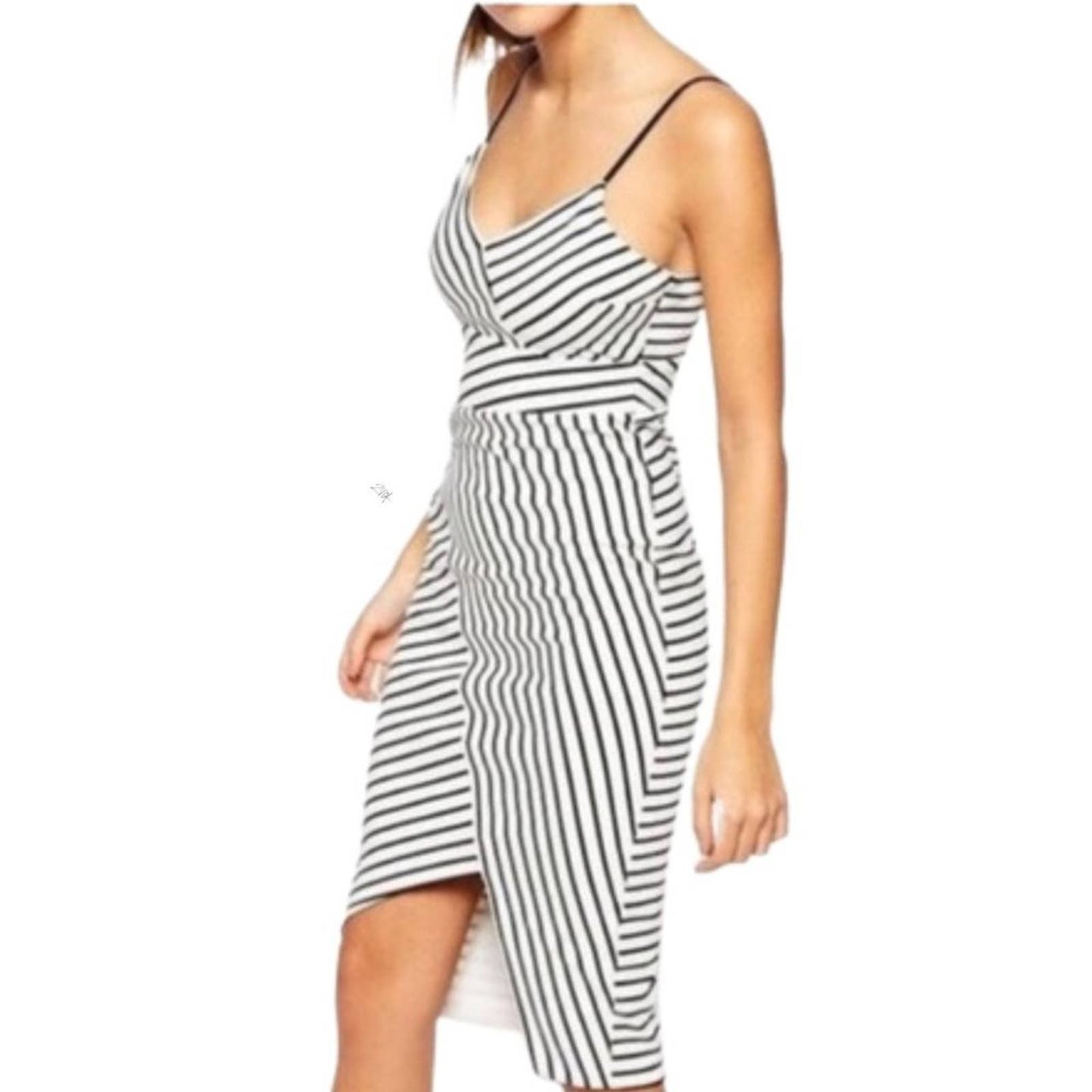 Revolve x Bardot Black and White Stripe Asymmetrical Stretch Sheath Dress Size 4