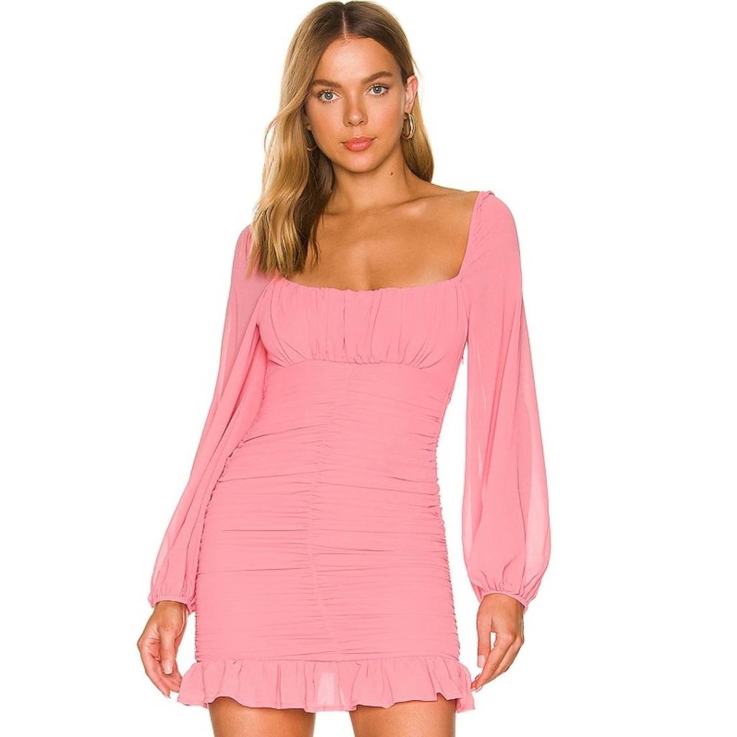 MORE TO COME Petra Ruched Mini Dress in Pink NWT Size XS