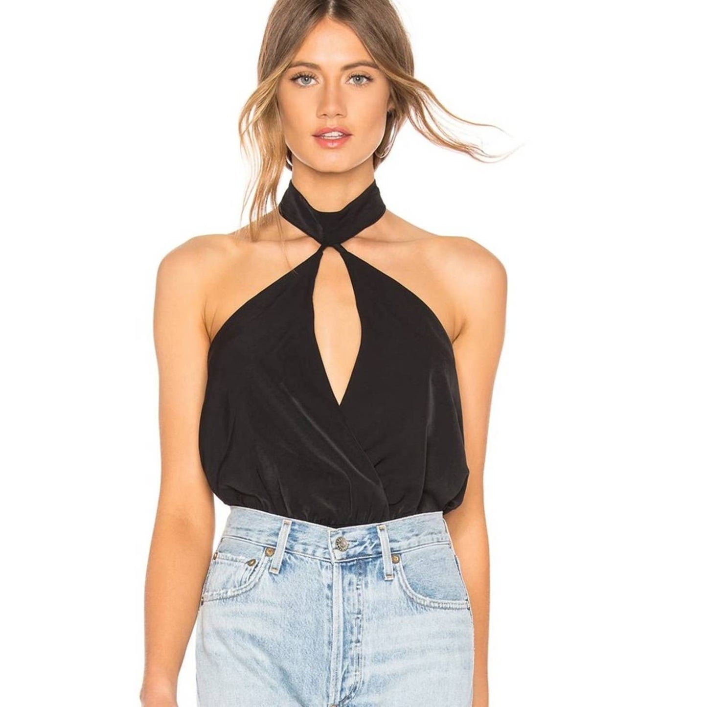 Revolve About Us Kerra Halter Bodysuit in Black NWT Size Small