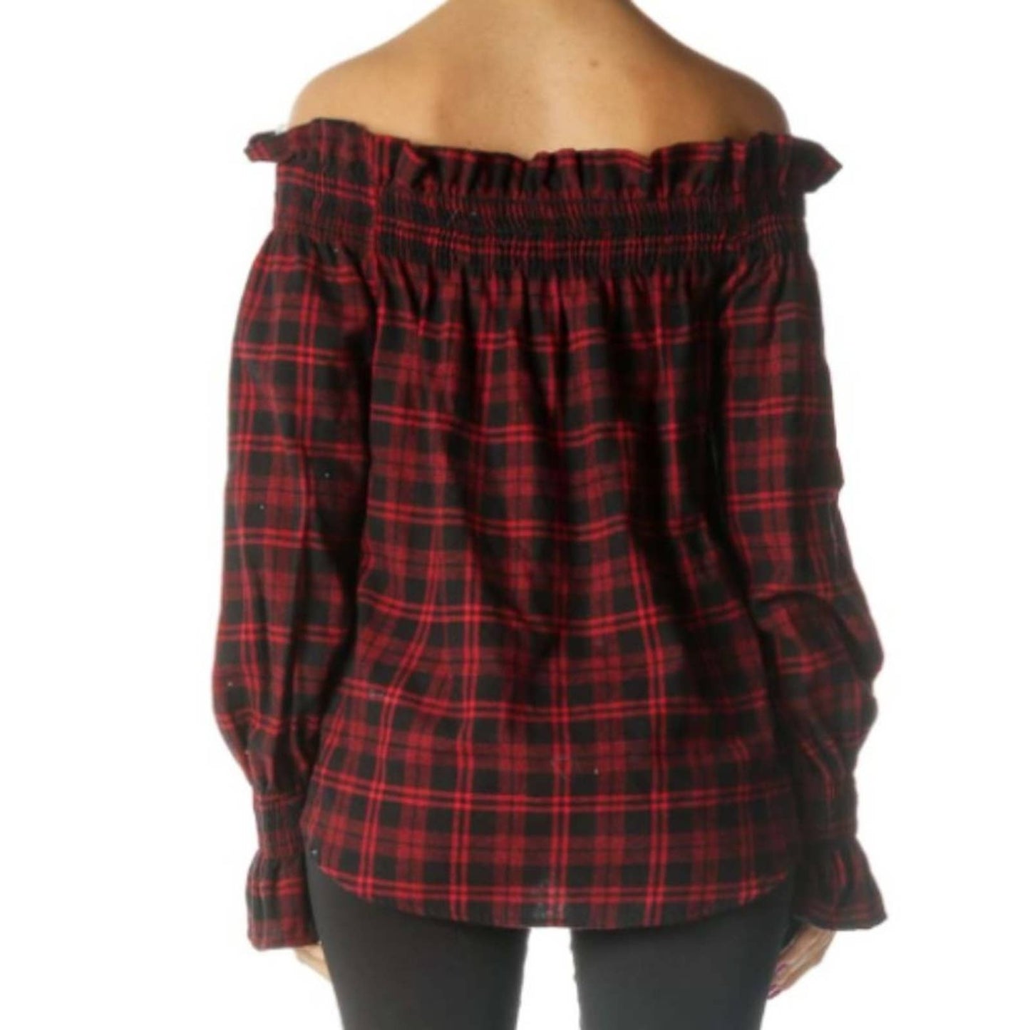 Vintage Havana Red & Black Plaid Off Shoulder Blouse NWT Size Small