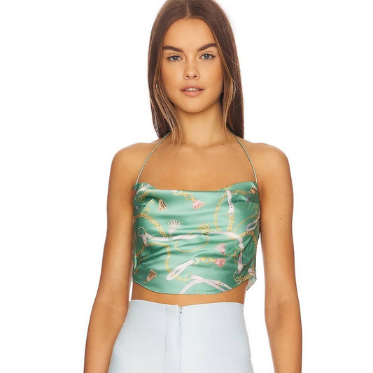 SER.O.YA Ellison Silk Top in Nautical Green Print NWT Size Medium