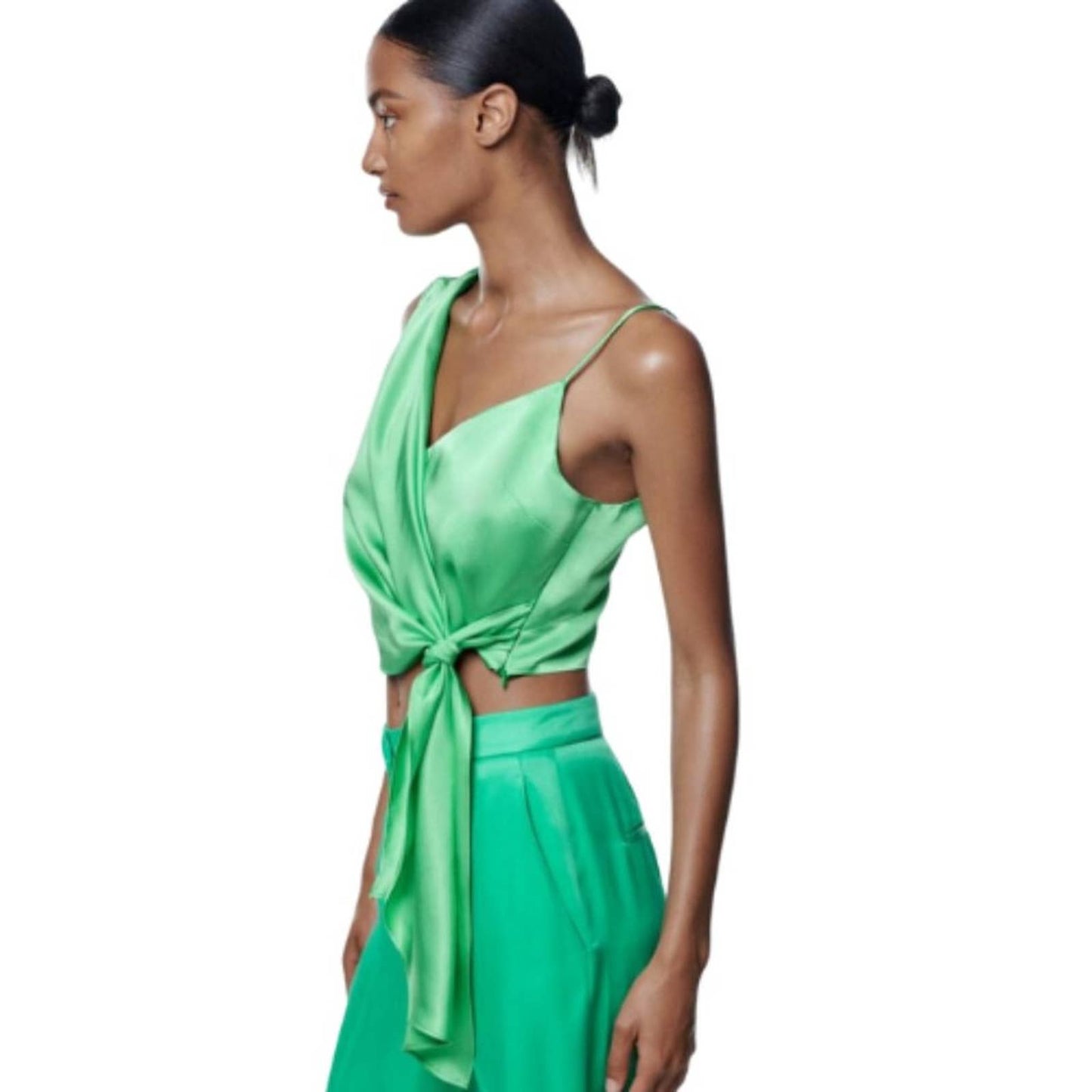 Zara Satin Asymmetric Top Intense Green NWT Size XS