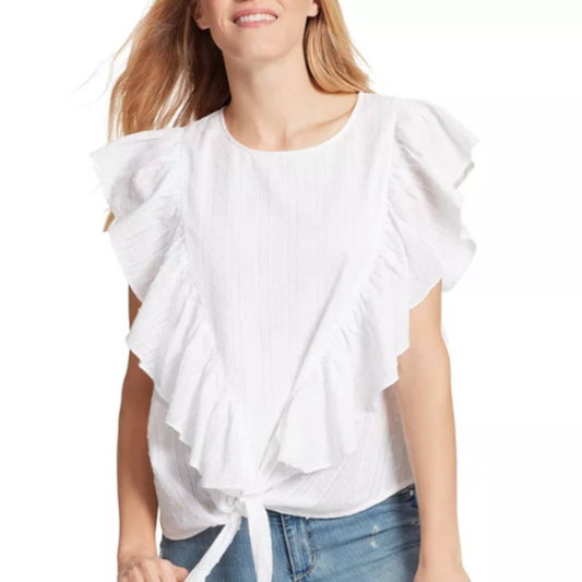 Ella Moss Freeah Ruffle Tie-Front Top in White Boho Size XS