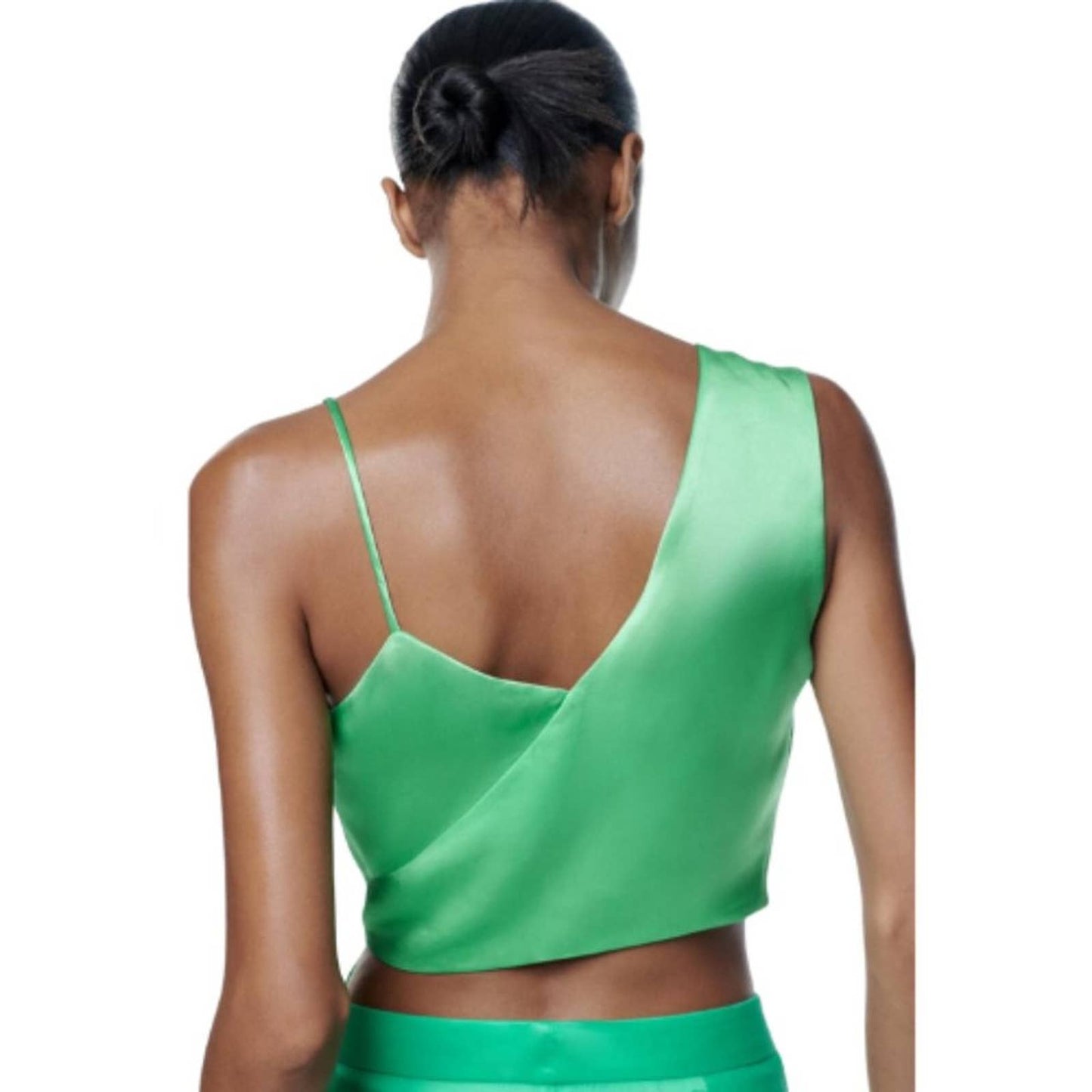 Zara Satin Asymmetric Top Intense Green NWT Size XS