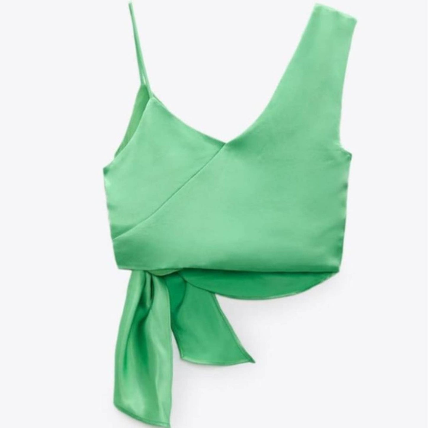 Zara Satin Asymmetric Top Intense Green NWT Size XS