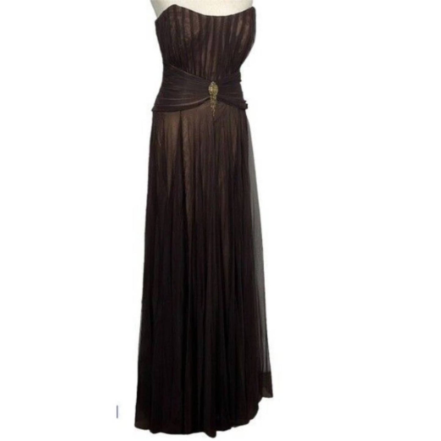 BADGLEY MISCHKA Tulle Evening Gown Chocolate Brown NWOT Size 6