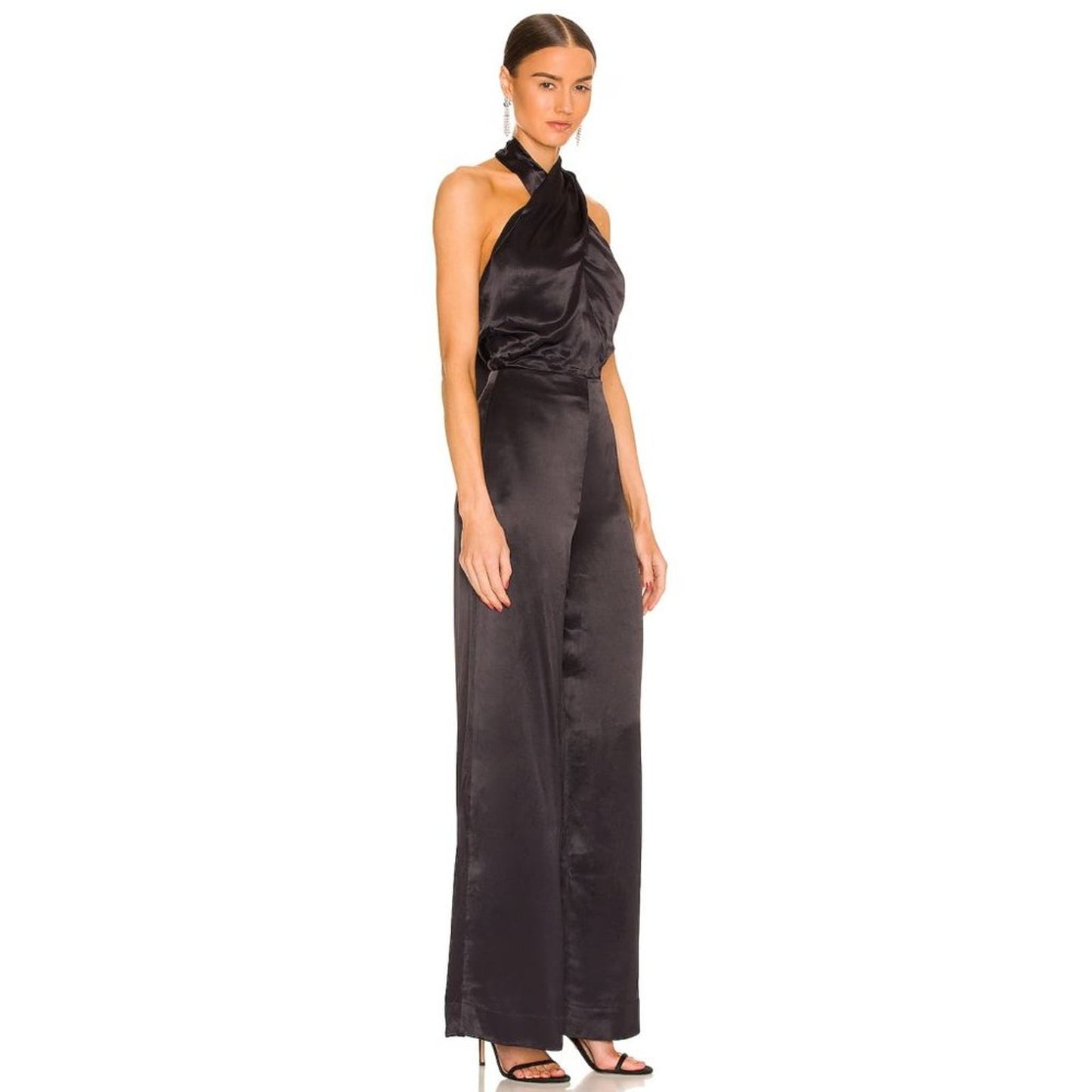 L'Academie Onelle Jumpsuit in Black Satin NWOT Size Small