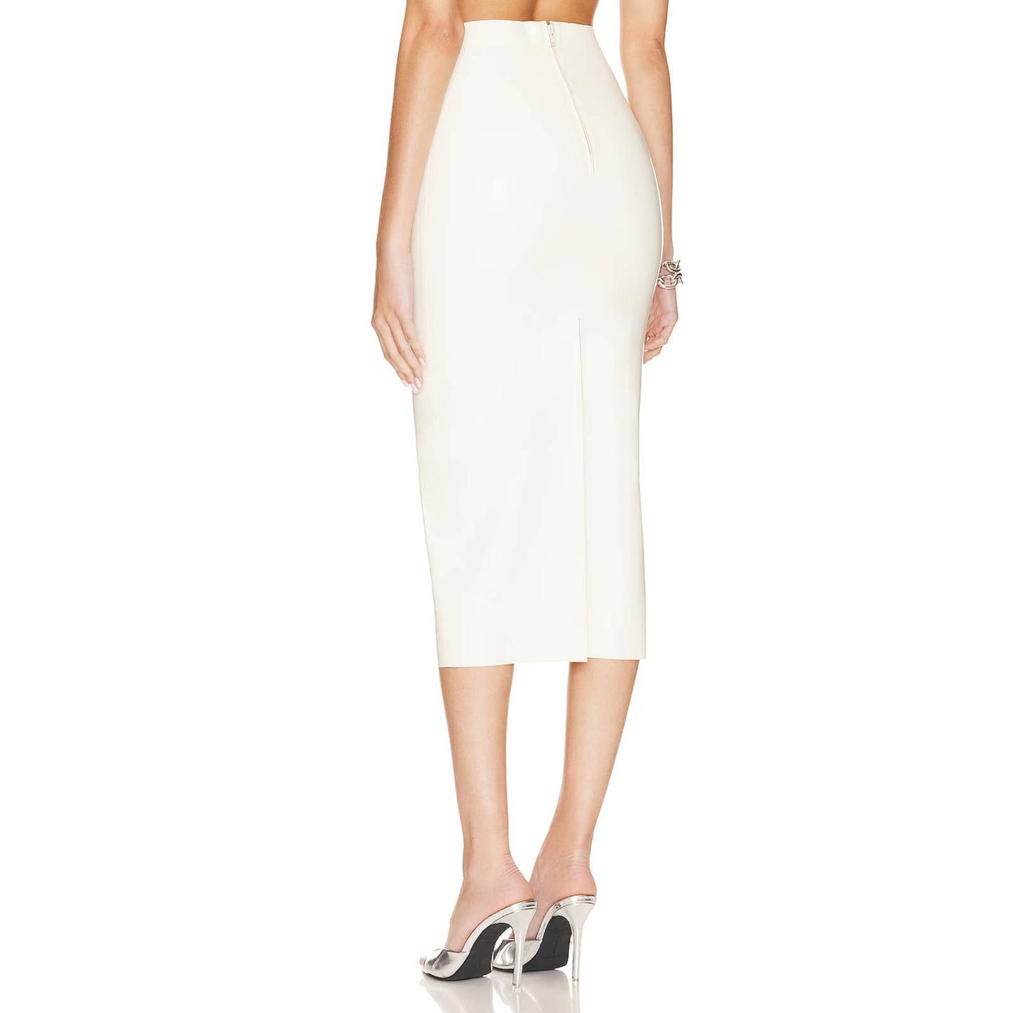 NBD Citra Midi Latex Skirt in Ivory NWT Size XS