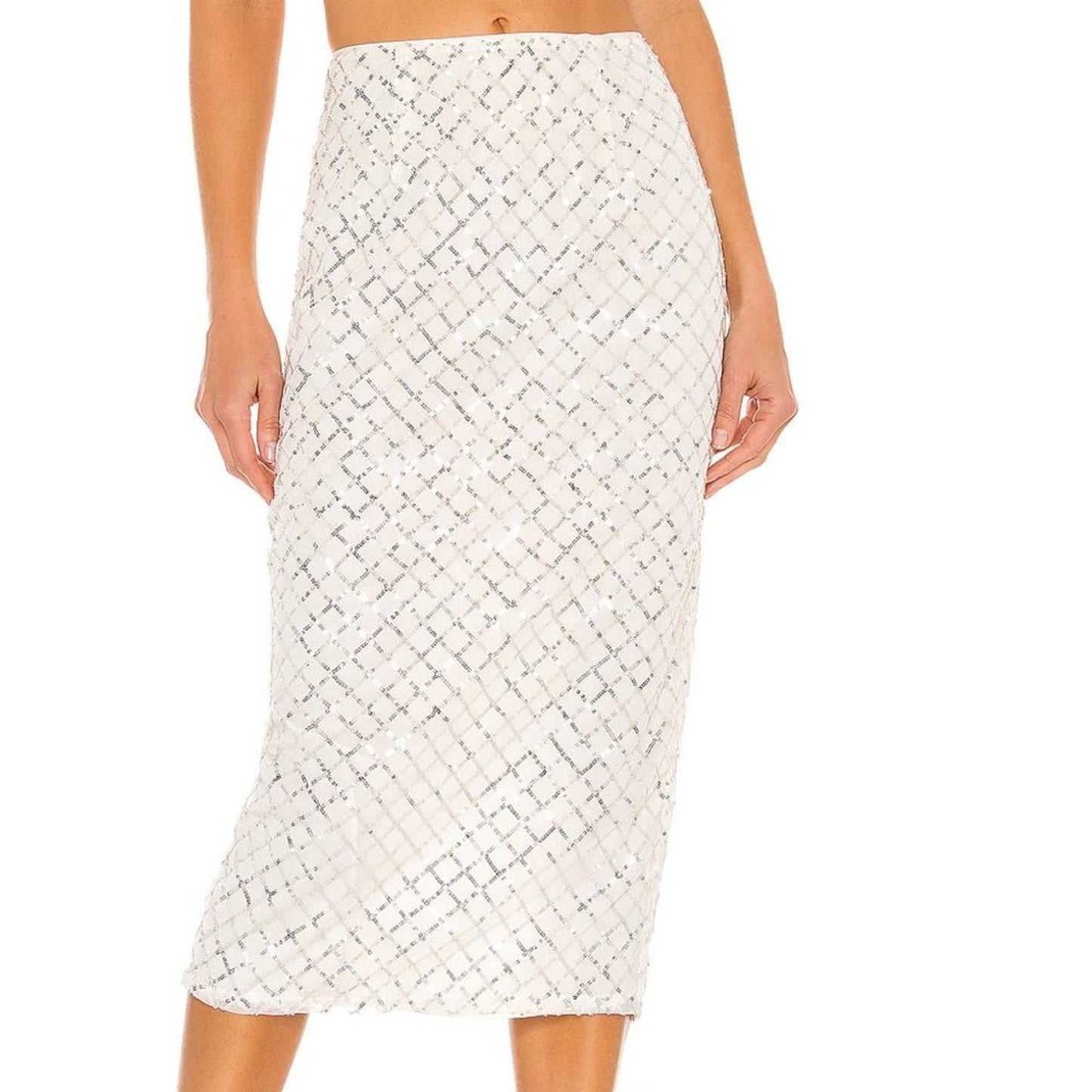 Camila Coelho Enrico Midi Skirt in Silver NWT Size Small