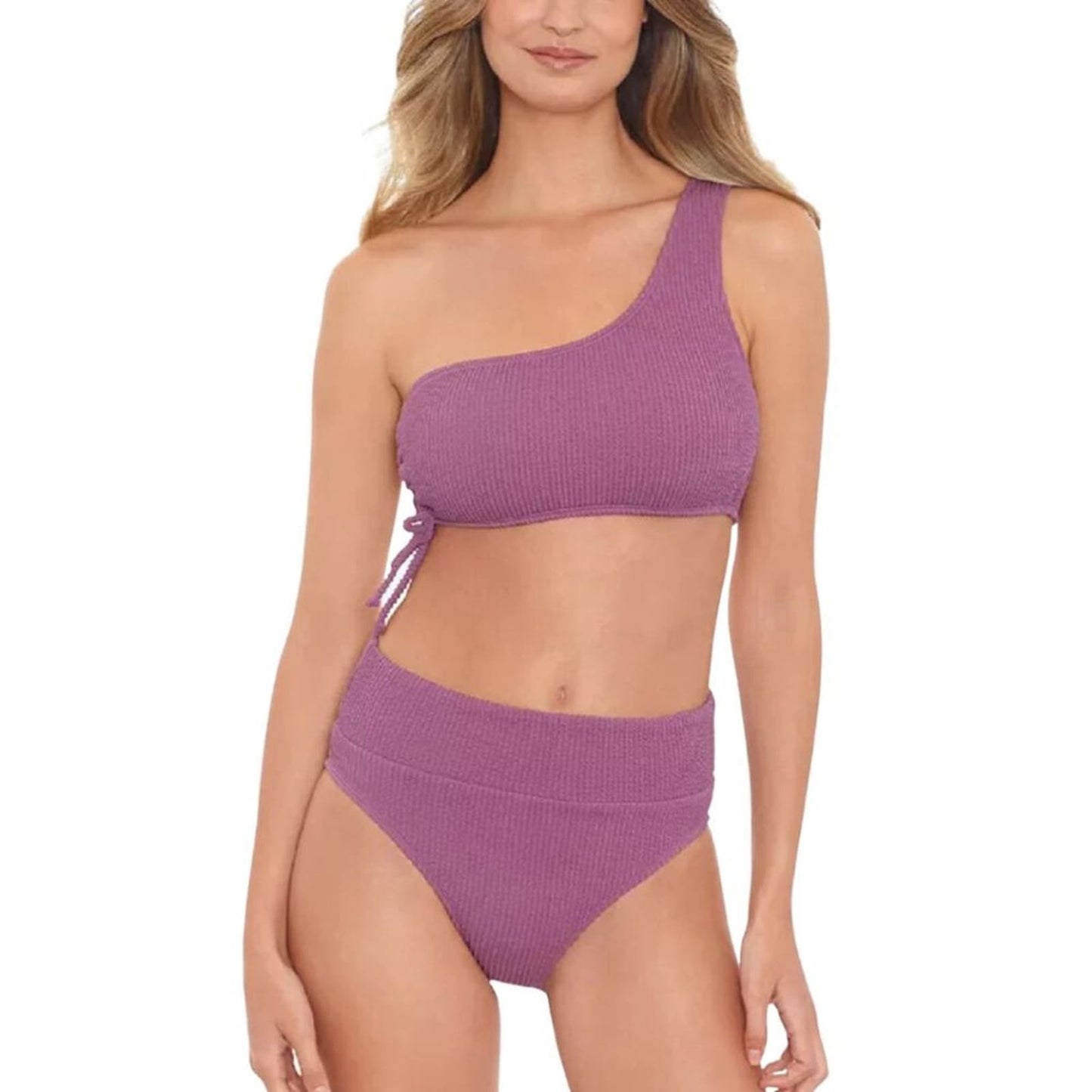 Macy's Salt & Cove Sandy Ribbed One-shoulder Bikini Top In Mauve Pink NW…