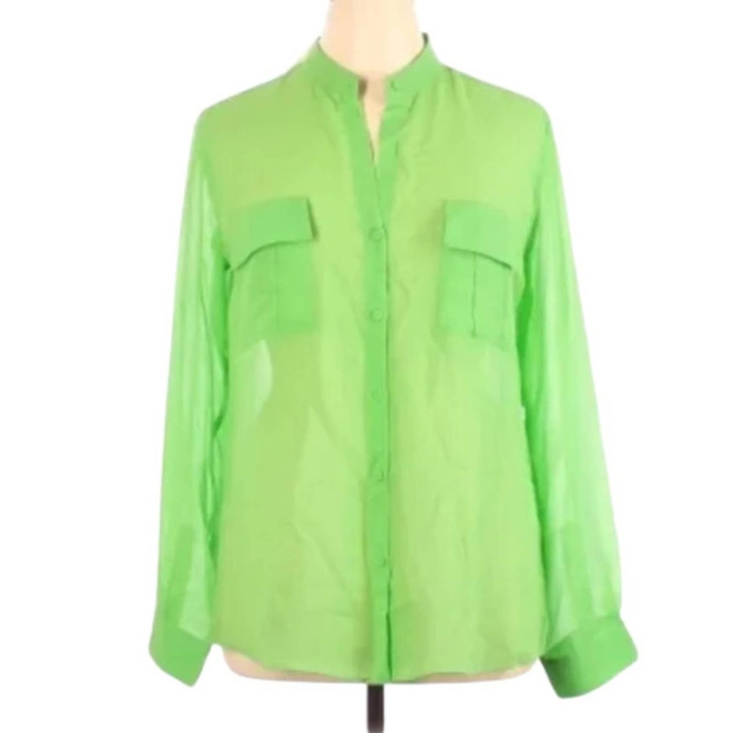 Erin Fetherston Long Sleeve Neon Green Silk Button Down Blouse NWT XL