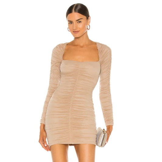 Michael Costello x REVOLVE Franky Mini Dress in Taupe NWT Size Medium