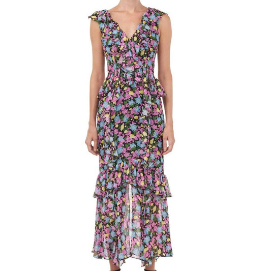 AMUR Floral Evita Maxi Dress in Black Anemone Floral Size 2