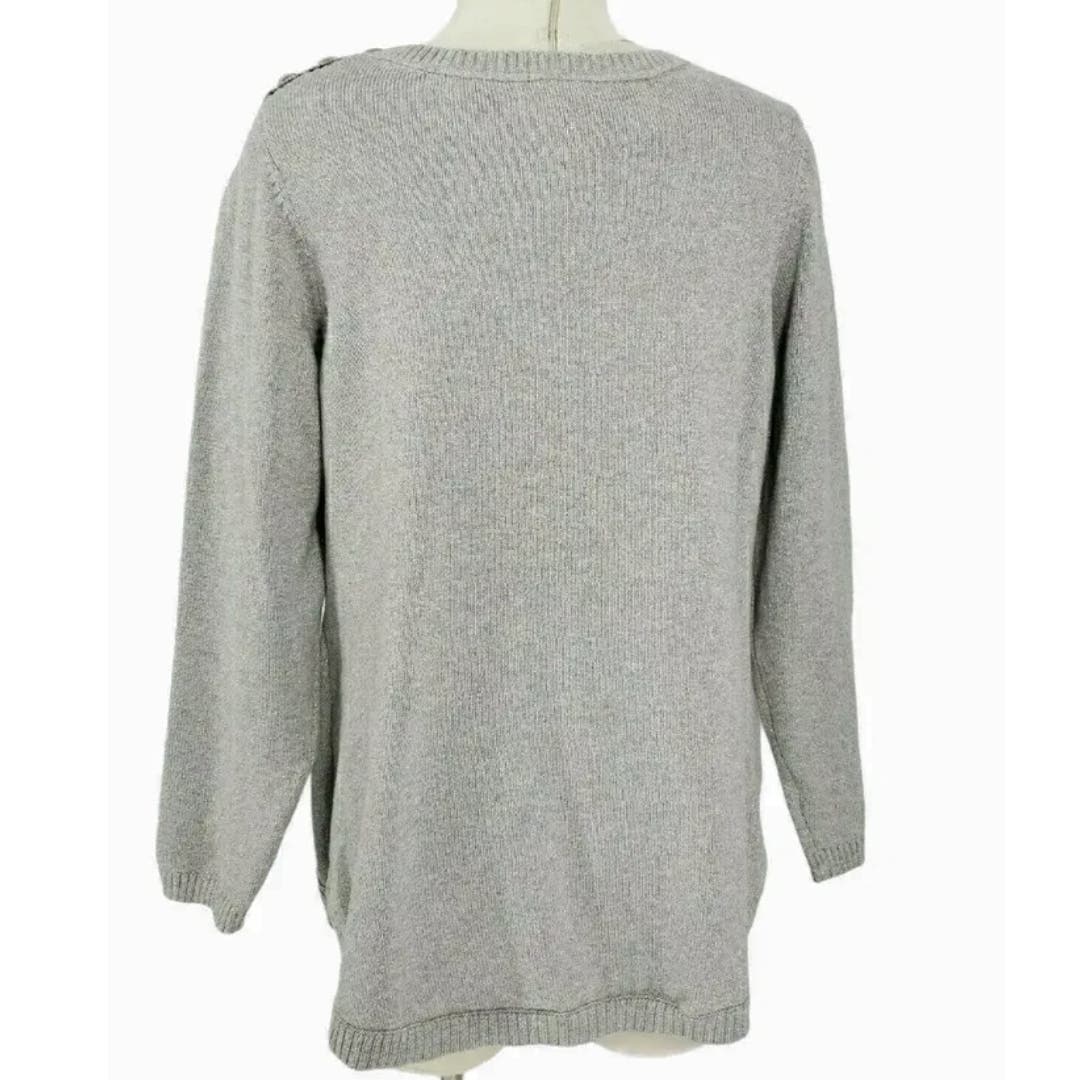 Charter Club Sweater Silver Tin Gray Metallic Cable Knit Pullover NWT 3X