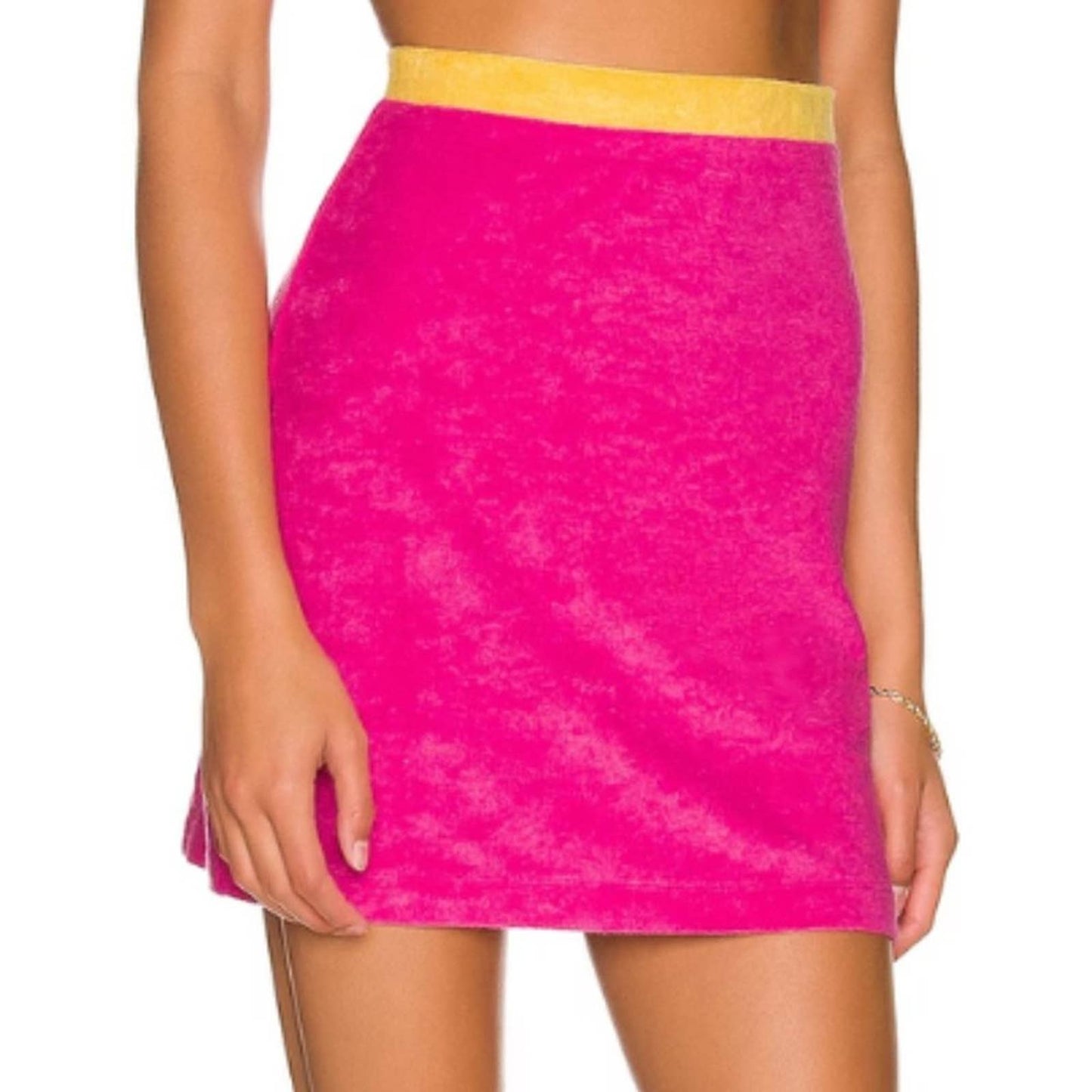 Lovers and Friends Lana Mini Skirt in Pink Terry Yellow Waist NWT Size Small