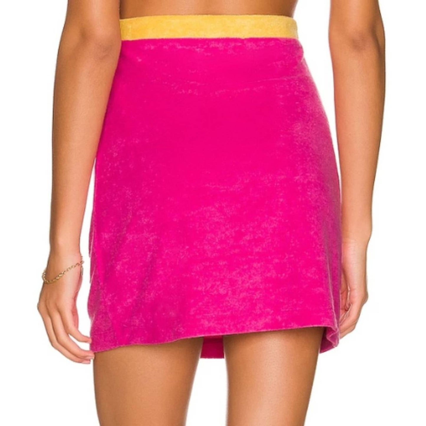 Lovers and Friends Lana Mini Skirt in Pink Terry Yellow Waist NWT Size Small