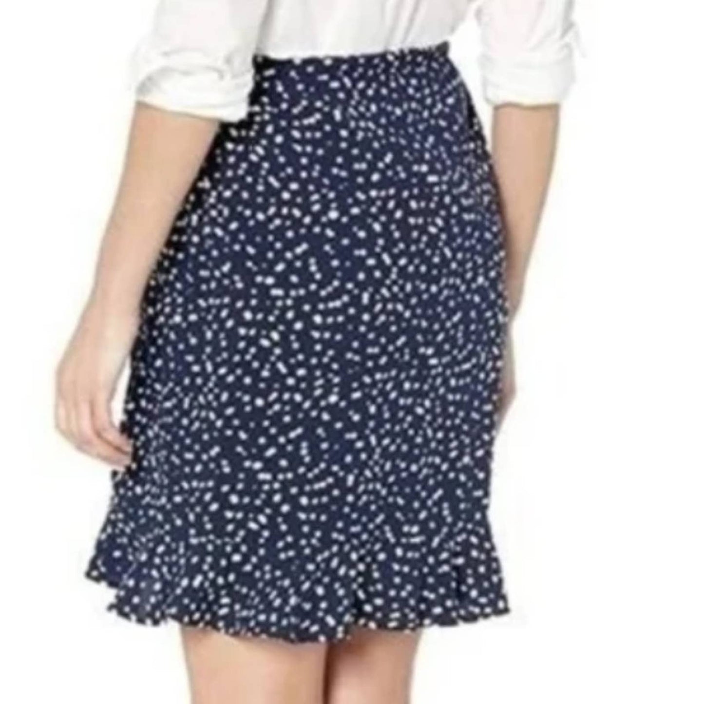 J.Crew Mercantile Navy Blue Dotted Ruffle Wrap Skirt NWT Size XS