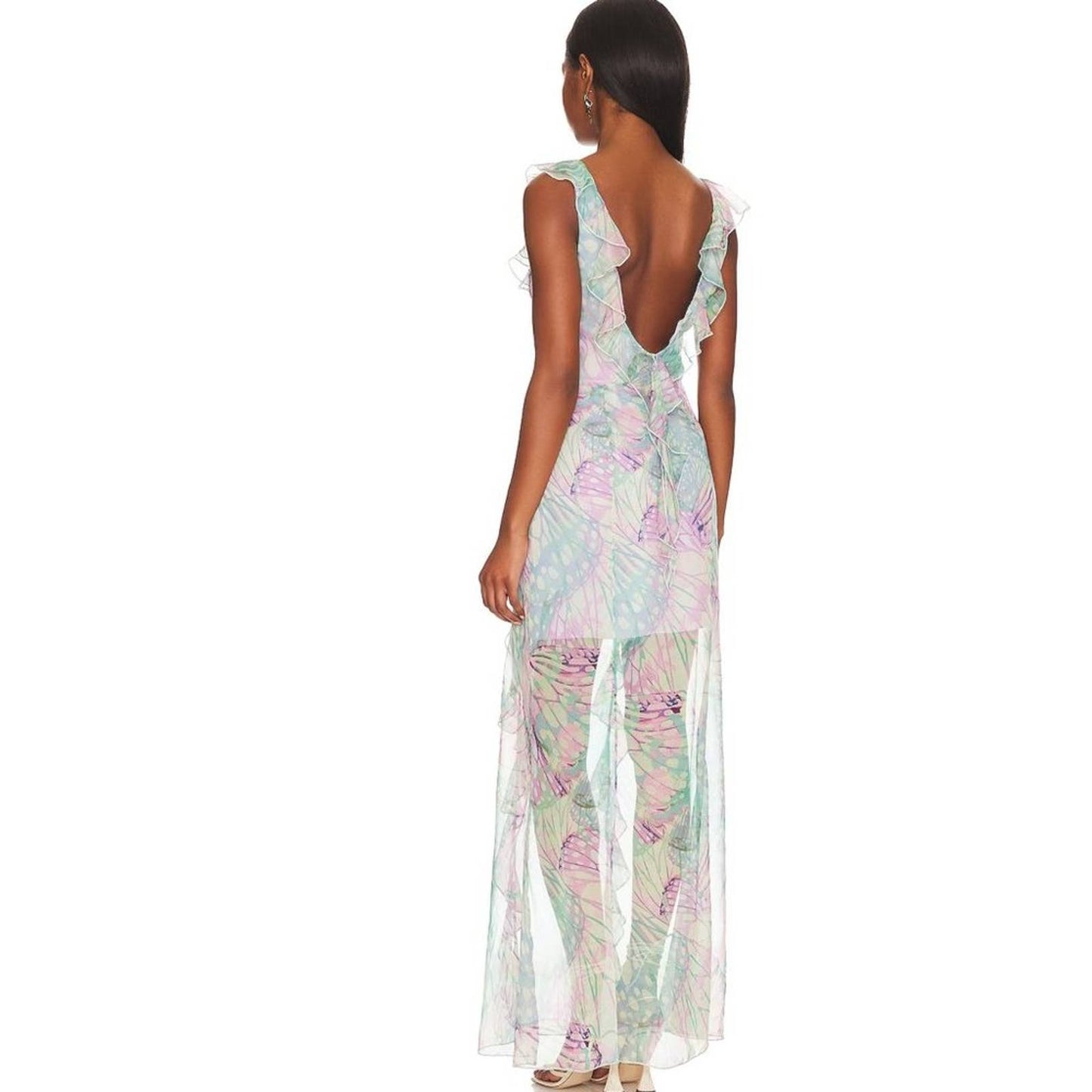 LPA Daniella Flutter Maxi Dress in Pink & Teal Abstract NWT Size Small