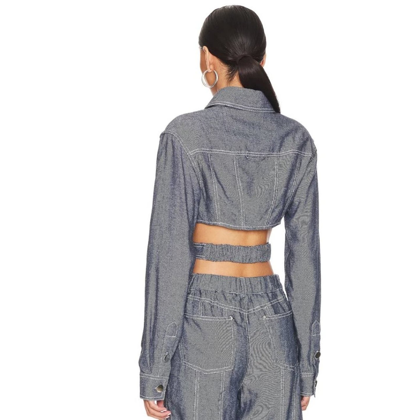H:ours Altagracia Crop Jacket in Blue Grey NWOT Size Small