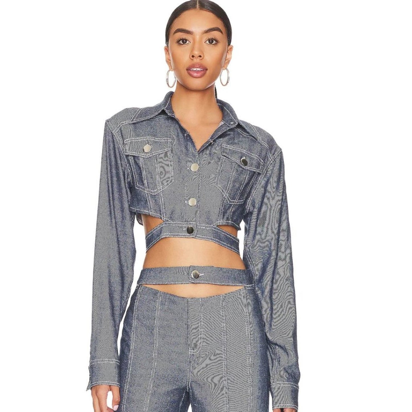 H:ours Altagracia Crop Jacket in Blue Grey NWOT Size Small