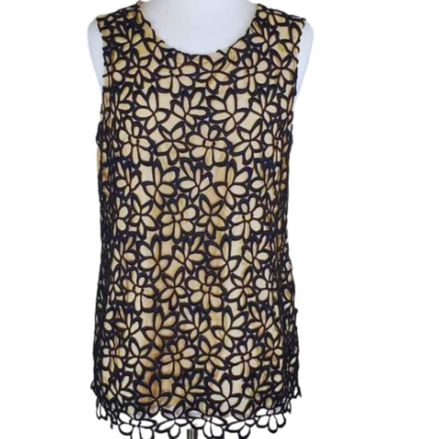 Lela Rose Collaboration Guipure Top in Tan and Black EUC Size XS