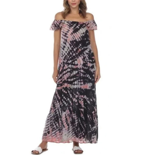 Macy's Raviya Black Reverse Tie Dye Maxi Cover Up Dress NWT Size Medium