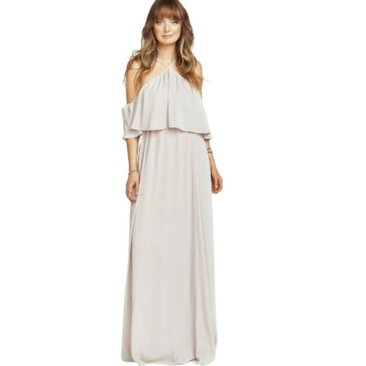 Show Me Your Mumu Rebecca Ruffle Maxi Dress in Show Me The Ring Crisp NWT Size L