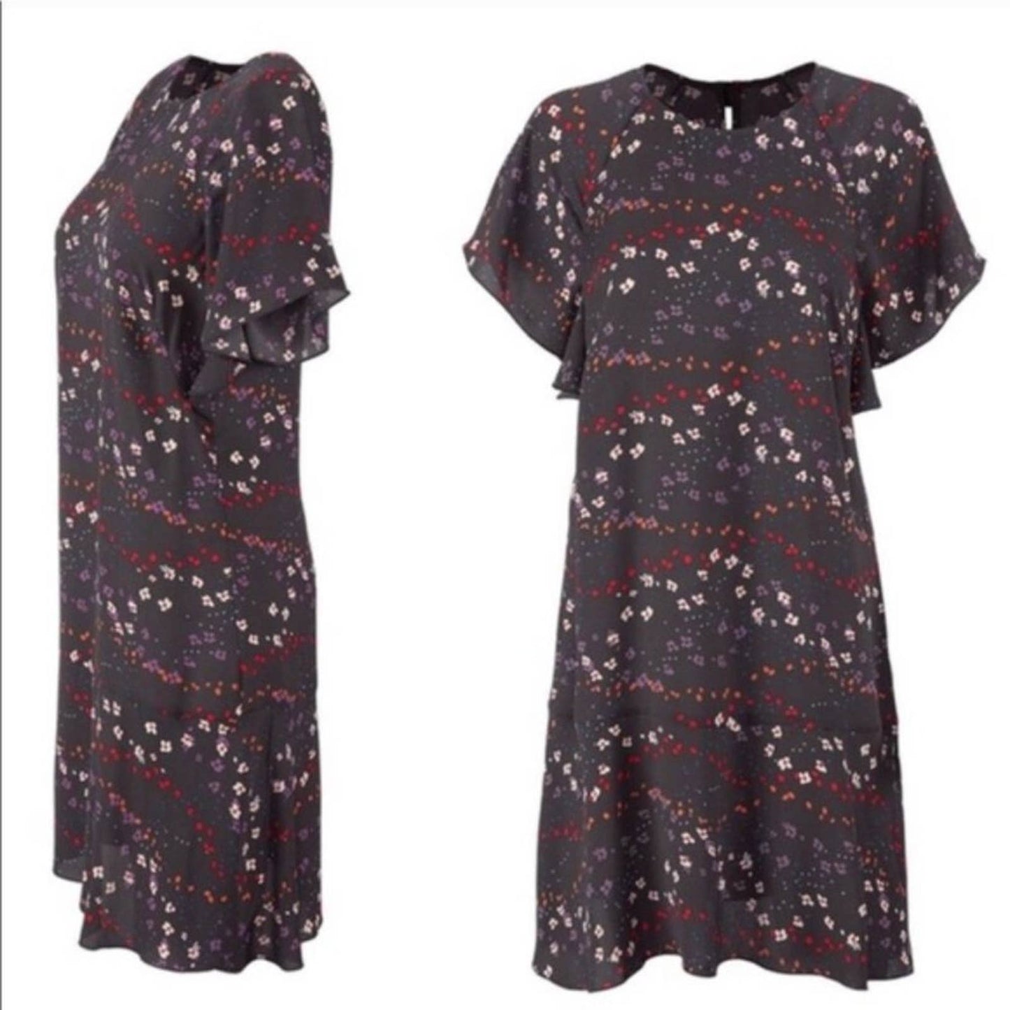 CAbi Floral Print Flutter Sleeve Muse Dress | Style 3828 Gray Size Mediu…