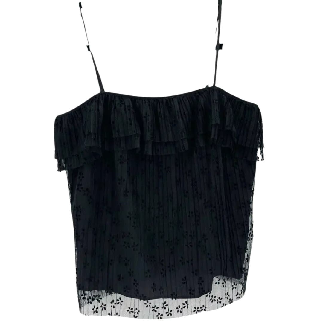 J. Crew Women's Fluttery Lace Cami Black Tulle Tank Top Camisole NWT M