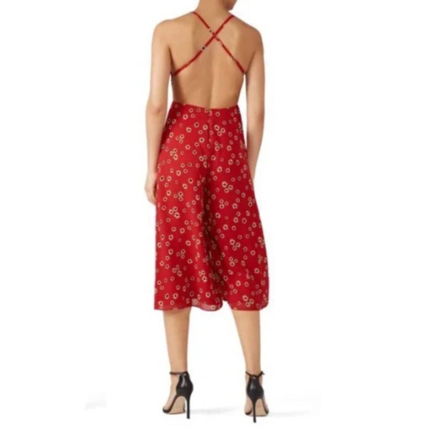 Fame & Partners red backless culottes jumpsuit size 10