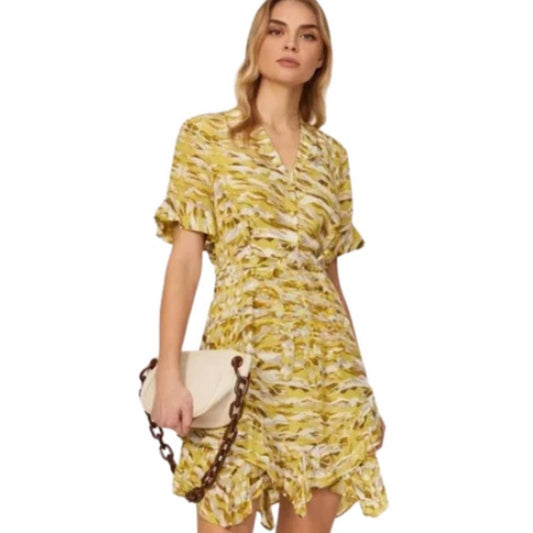 AllSaints All Saints Frankie Silk Dress Oniyuri Yellow in Size 10