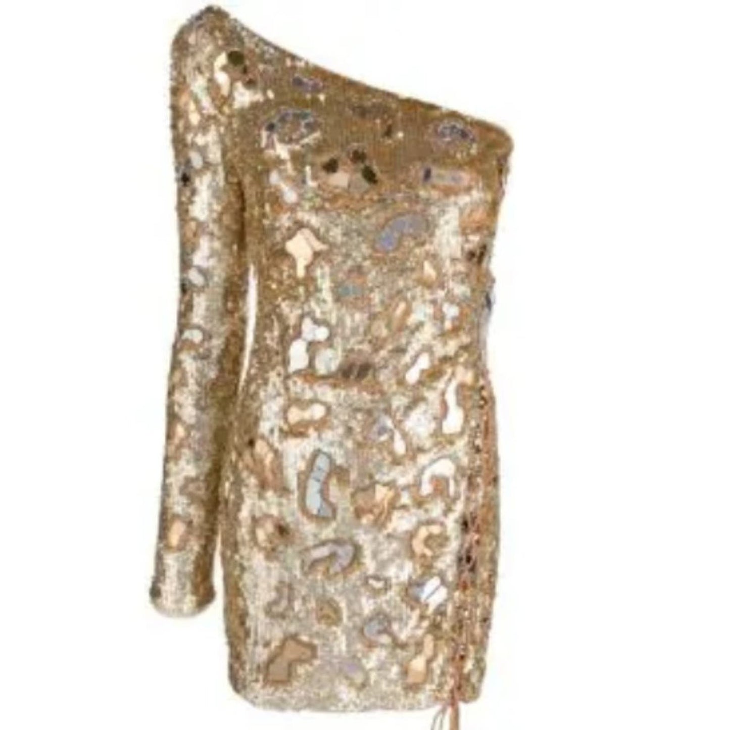 Dundas THE DRESS Embroidered Dress in Gold NWOT Size IT 38 (size 2 US )