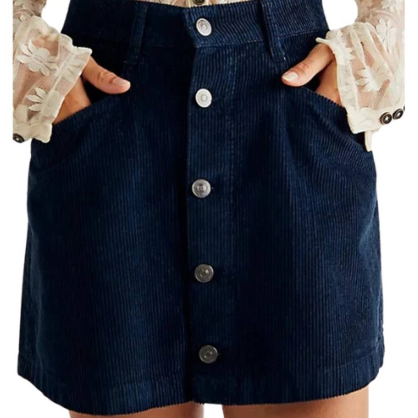 Free People Ray Cord Mini Skirt in Ebony Blue NWT Size 0
