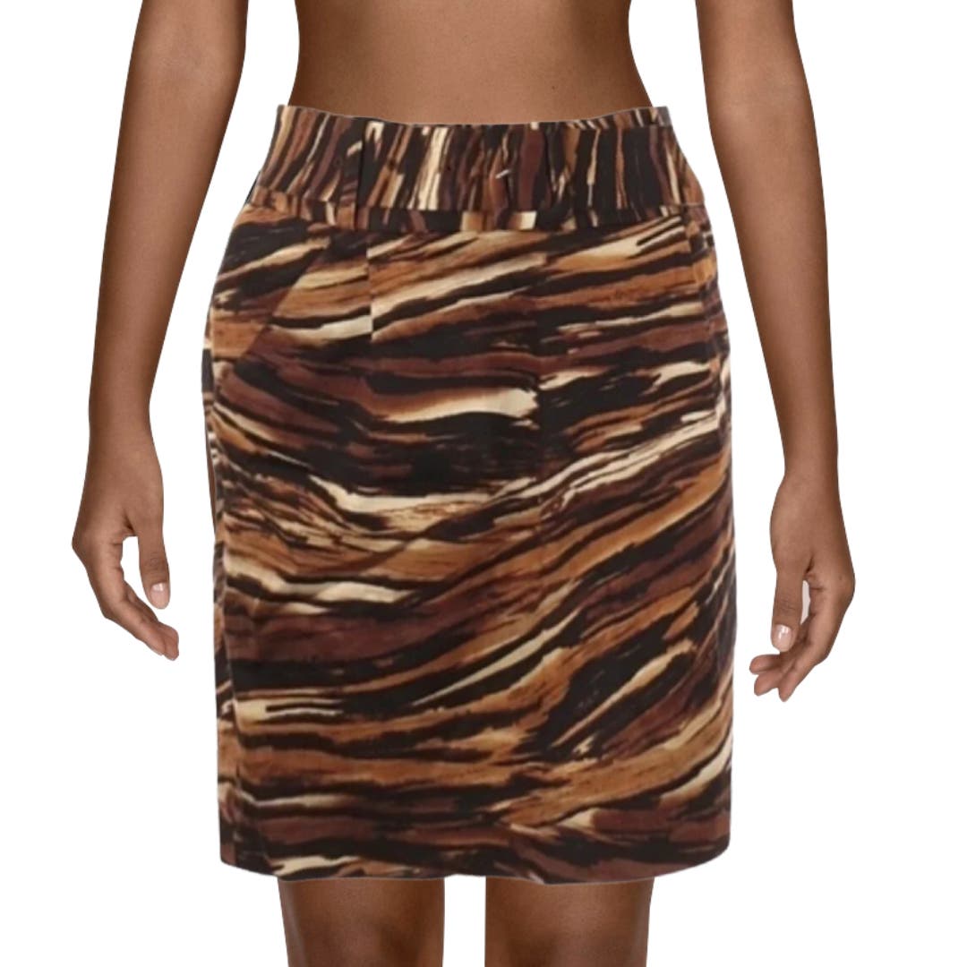 Adrienne Vittadini Animal Print Brown Tiger Stripe Belted Pencil Skirt Size 6