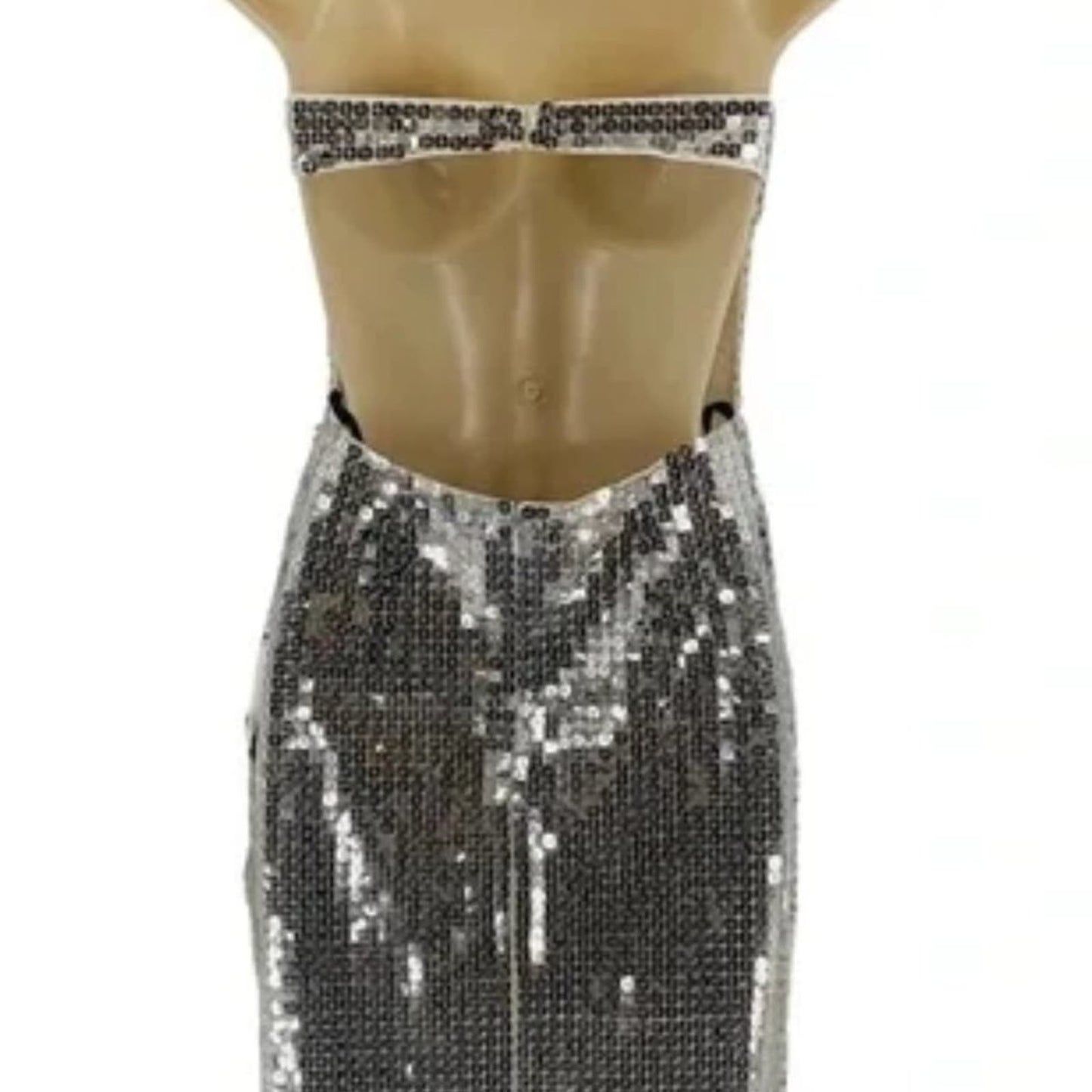 Majorelle Jovi Strapless Midi Dress in Silver Sequin NWOT Size Small