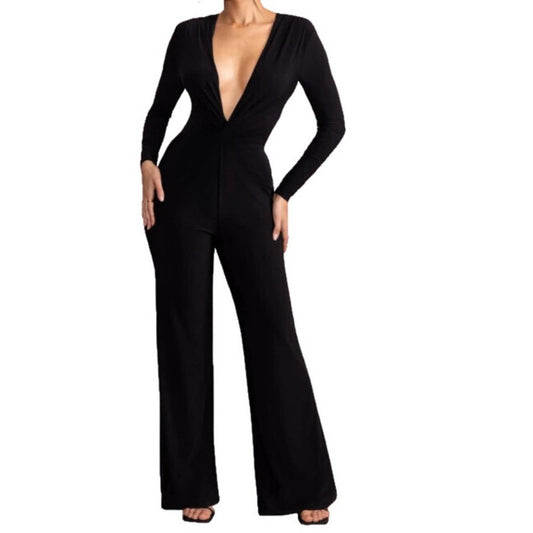 NBD Amberleigh Black Deep V Neck Jumpsuit NWOT Size Small