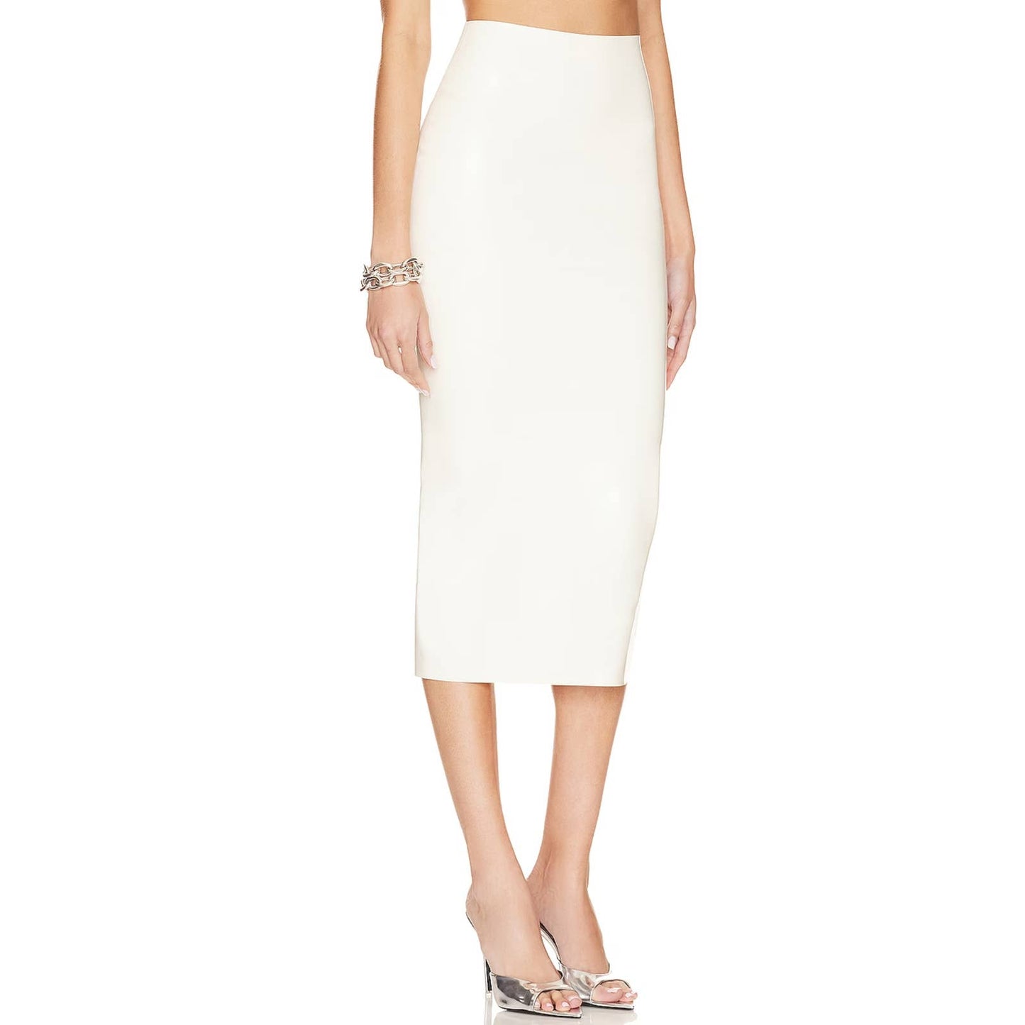 NBD Citra Midi Latex Skirt in Ivory NWT Size XS