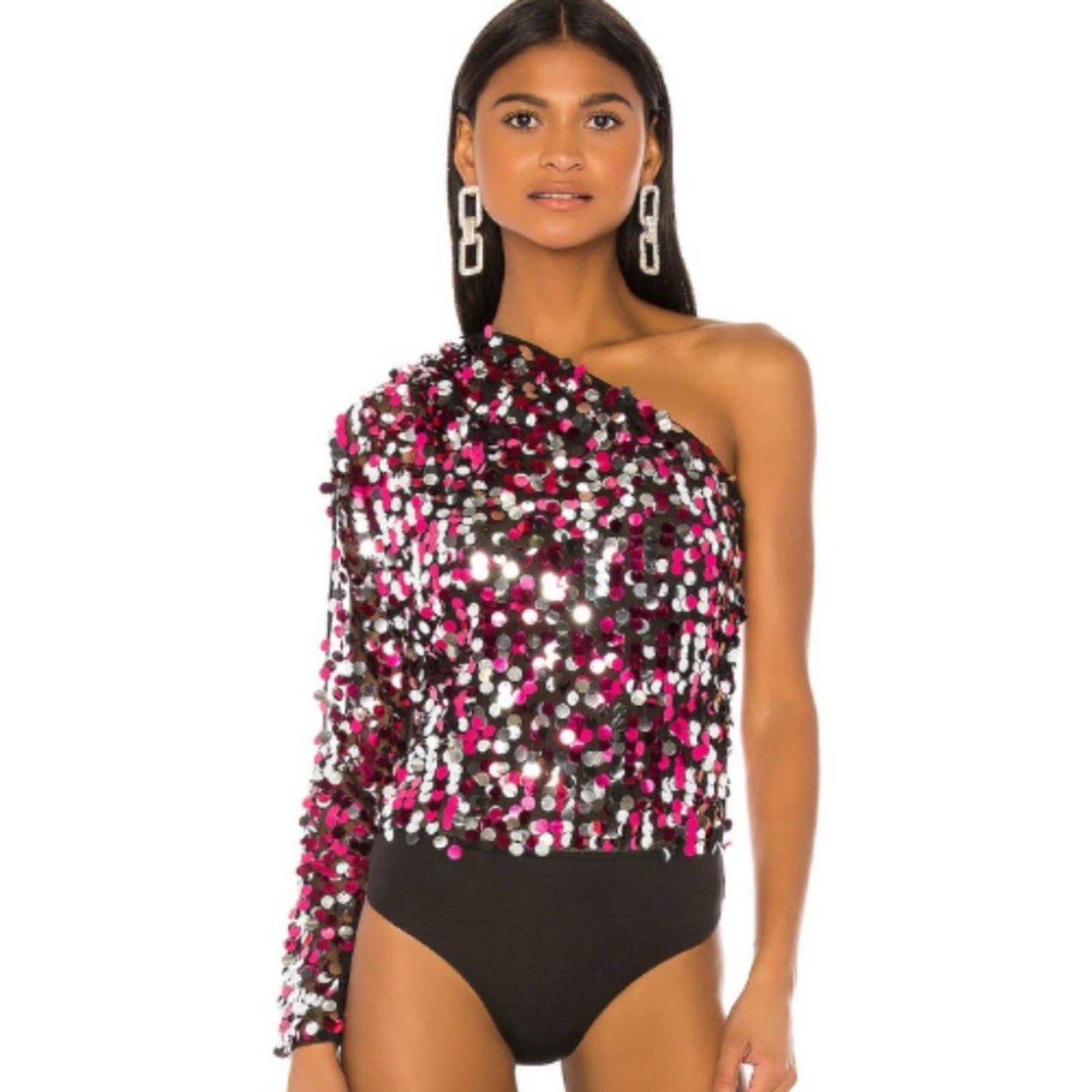 h:ours Spotlight Bodysuit in Pink and Silver NWOT Size Small