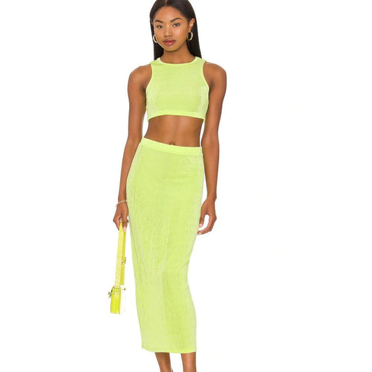 Revolve H:ours Ramona Midi Skirt in Acid Lime NWT Size Small