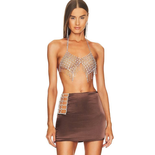 superdown Adira Diamante Mini Skirt in Brown NWT Size Small