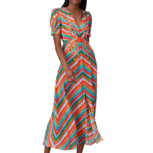 SALONI Striped Lea Midi Dress in Multi Color Size US 10