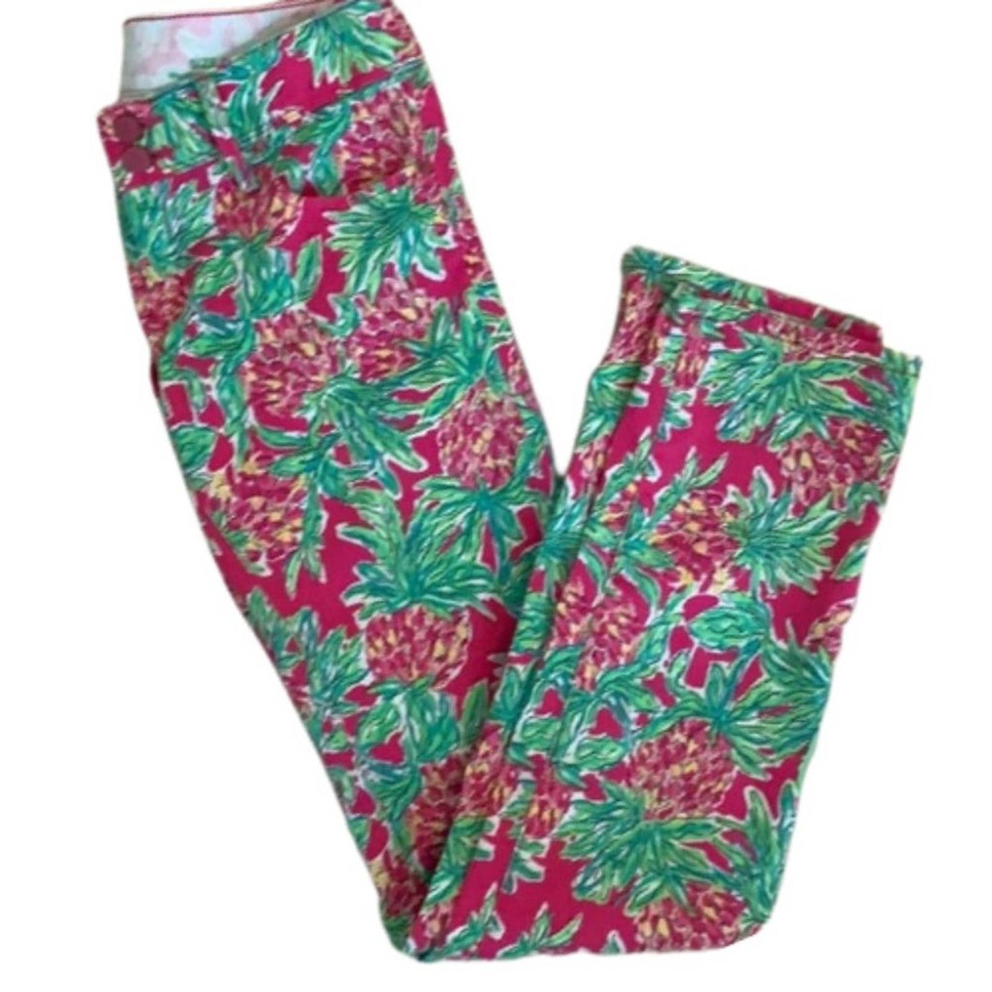 Lilly Pulitzer Worth Straight Leg Jeans in Hot Pink Pineapple Print EUC Size 00