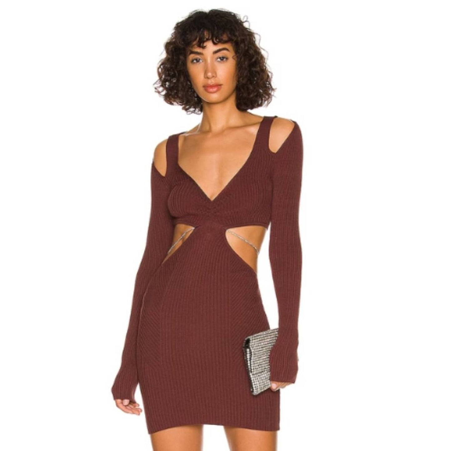 h:ours Caeden Knit Dress with Chain in Chocolate NWOT Size Medium