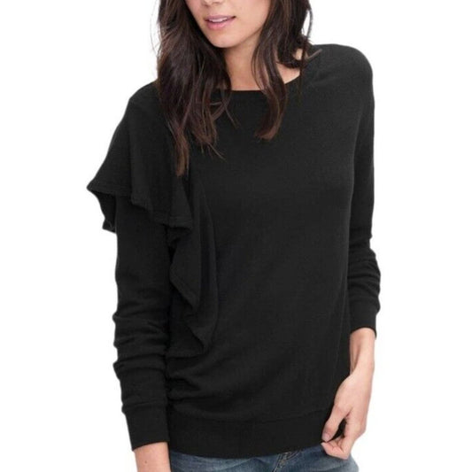 Anthropologie Splendid Westfourth Black Ruffle Sweatshirt Top NWT Size Black